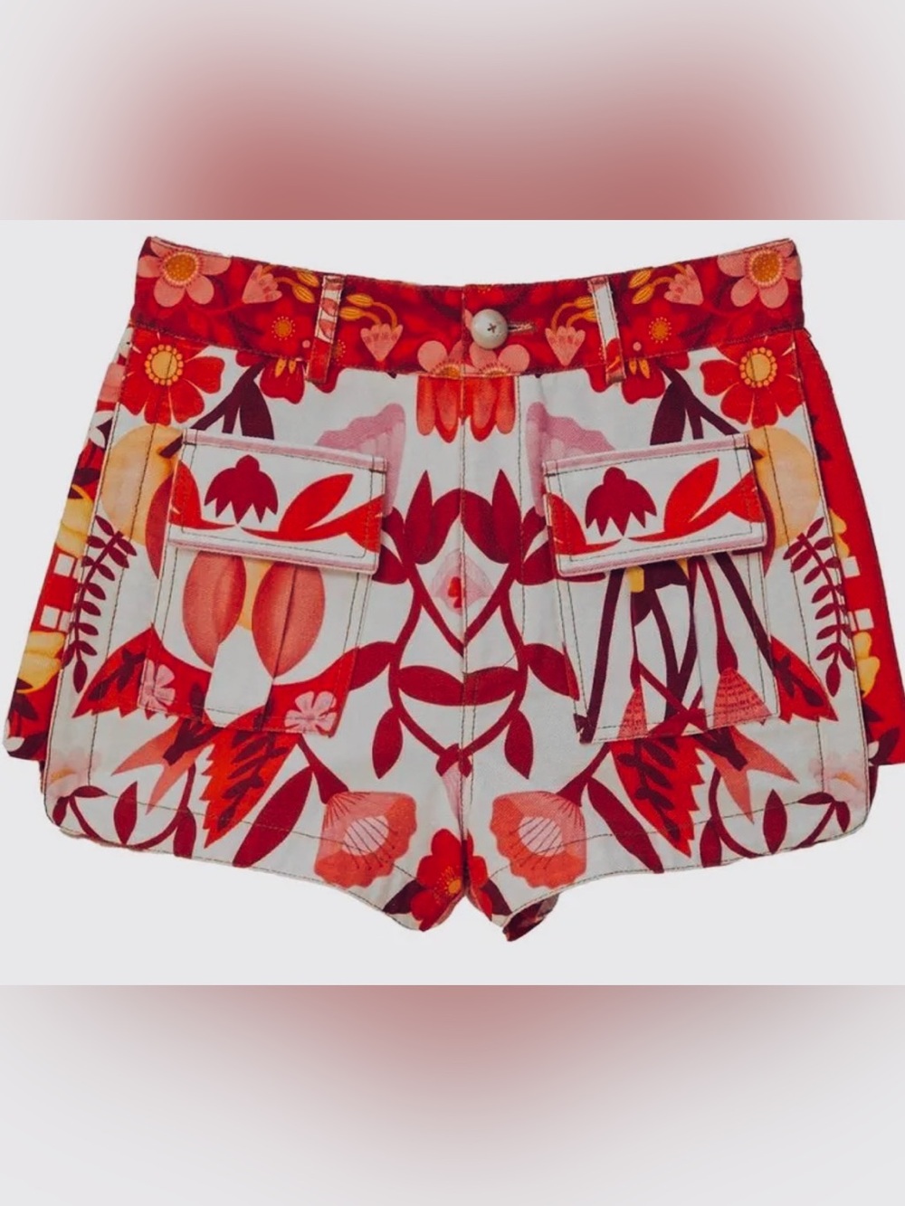FARM Rio White Denim Shorts with Red Floral Print NWOT! - Picture 4 of 16